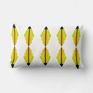 Art Deco Pattern in Orange, Lemon and Black Lumbar Cushion