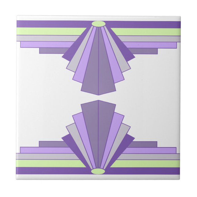 Art Deco Pattern in Purple & Green Ceramic Tile (Front)
