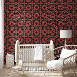 Art  Deco  pattern in red and  black Wallpaper