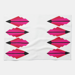 Art Deco Pattern in Red and Pink Tea Towel