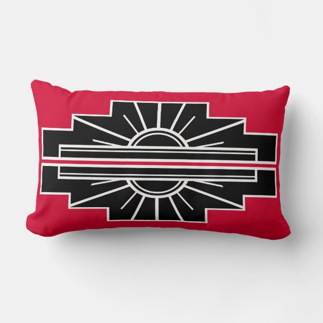 Art Deco Pattern in Red  Based on classic art deco Lumbar Cushion (Front)
