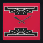 Art Deco Pattern in Red, Black and White Square Wa Square Wall Clock<br><div class="desc">Based on classic art deco shapes,  this pattern in red will suit decor of that era</div>