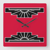Art Deco Pattern in Red, Black and White Square Wa