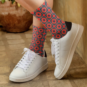 art deco pattern  in red & black  socks