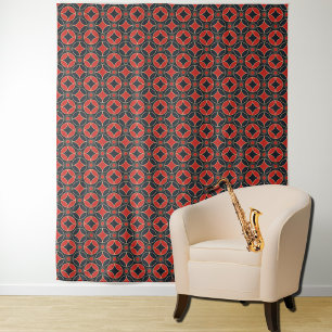 art deco pattern  in red & black tapestry