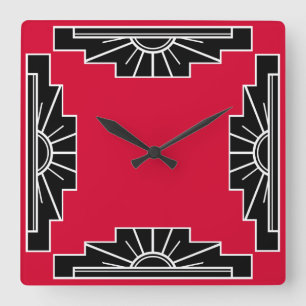 Art Deco Pattern in Red Square Wall Clock