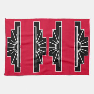 Art Deco Pattern in Red Tea Towel