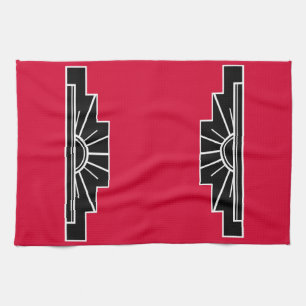 Art Deco Pattern in Red Tea Towel