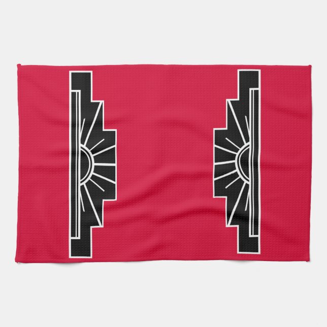 Art Deco Pattern in Red Tea Towel (Horizontal)