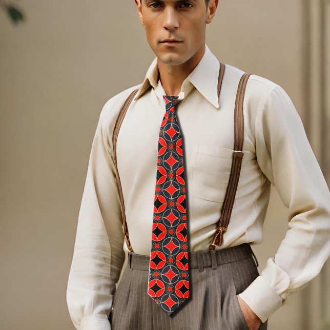 Art  Deco  pattern in redand  black  Tie (Creator Uploaded)