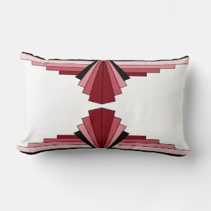 Art Deco Pattern in Reds and Black Lumbar Cushion