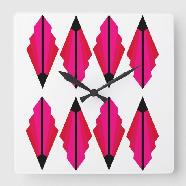Art Deco Pattern in Reds and Pinks Square Wall Clo Clock (Front)