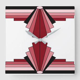 Art Deco Pattern in Reds Square Wall Clock