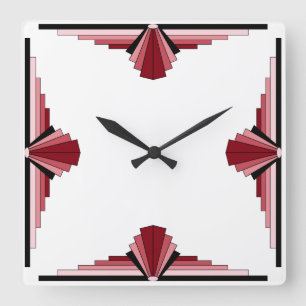 Art Deco Pattern in Reds Square Wall Clock