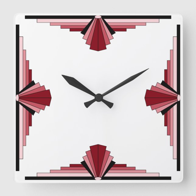 Art Deco Pattern in Reds Square Wall Clock (Front)