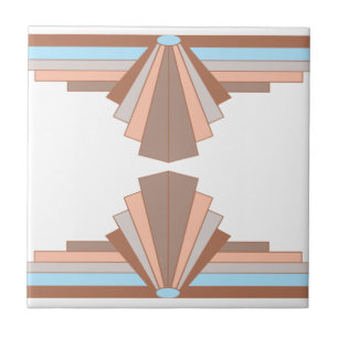 Art Deco Pattern in Tan & Blue Ceramic Tile