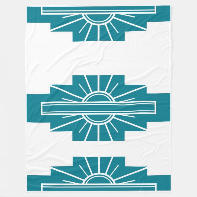 Art Deco Pattern in Teal Fleece Blanket (Front)