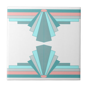 Art Deco Pattern in Teal & Peach Ceramic Tile