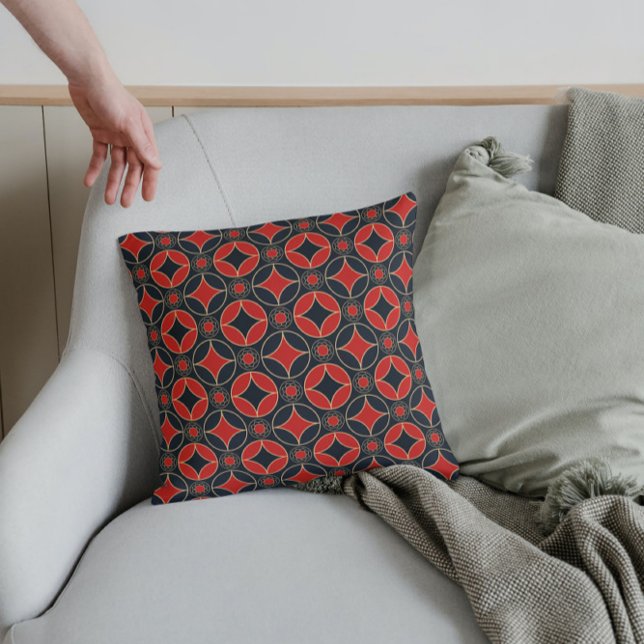 art deco pattern no2 in red & black throw pillow (Creator Uploaded)