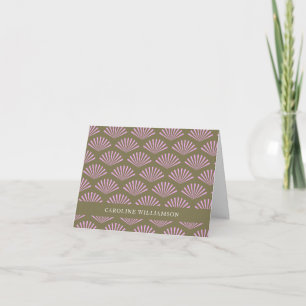 Art Deco Pattern Olive and Lavender Personalised  Note Card