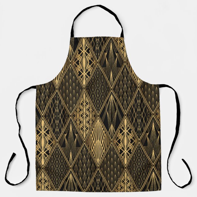 Art Deco Pattern. Seamless black and gold backgrou Apron (Front)