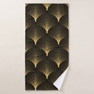 Art Deco Pattern. Seamless black and gold backgrou Bath Towel
