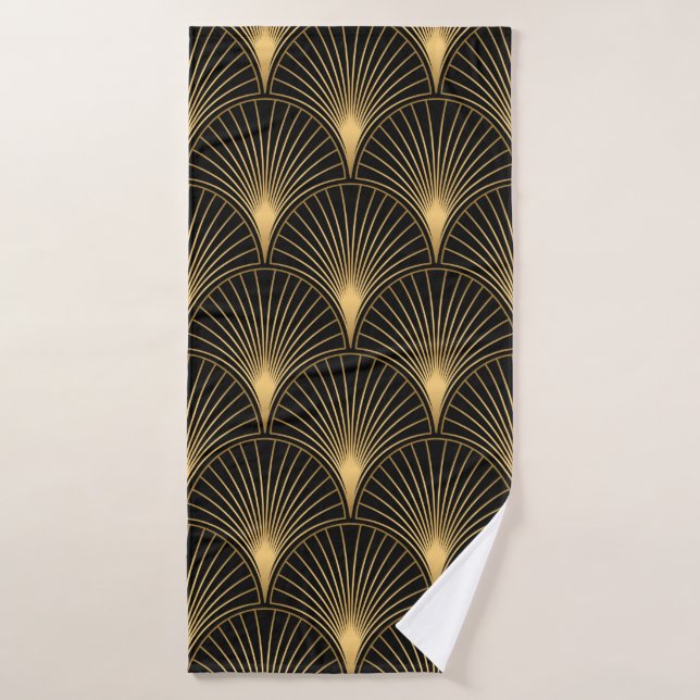 Art Deco Pattern. Seamless black and gold backgrou Bath Towel (Bath Towel)
