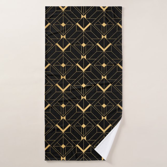 Art Deco Pattern. Seamless black and gold backgrou Bath Towel (Bath Towel)