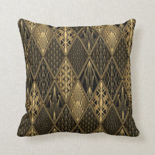 Art Deco Pattern. Seamless black and gold backgrou Cushion