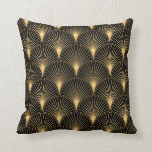 Art Deco Pattern. Seamless black and gold backgrou Cushion