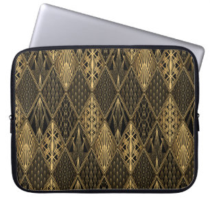 Art Deco Pattern. Seamless black and gold backgrou Laptop Sleeve