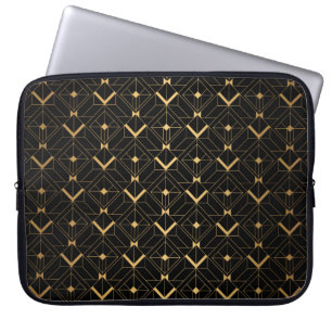 Art Deco Pattern. Seamless black and gold backgrou Laptop Sleeve