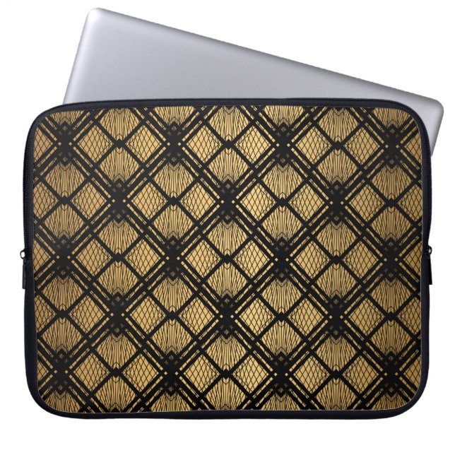Art Deco Pattern. Seamless black and gold backgrou Laptop Sleeve (Front)