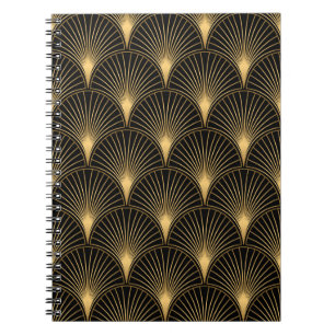 Art Deco Pattern. Seamless black and gold backgrou Notebook