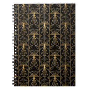 Art Deco Pattern. Seamless black and gold backgrou Notebook