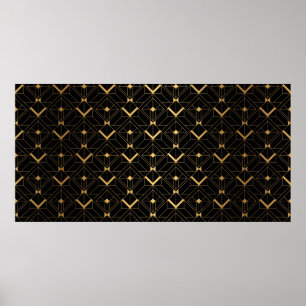 Art Deco Pattern. Seamless black and gold backgrou Poster
