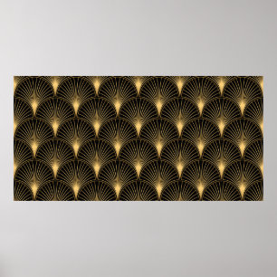 Art Deco Pattern. Seamless black and gold backgrou Poster