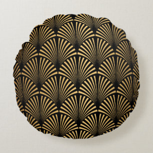Art Deco Pattern. Seamless black and gold backgrou Round Cushion