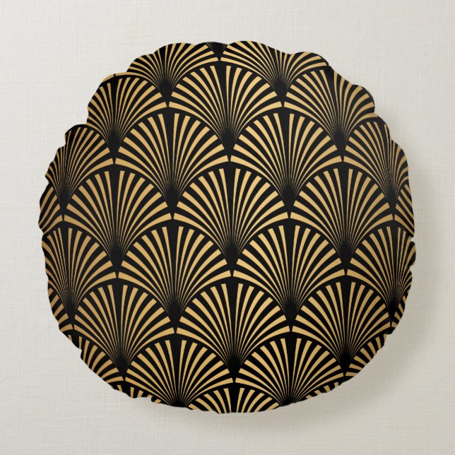 Art Deco Pattern. Seamless black and gold backgrou Round Cushion (Front)