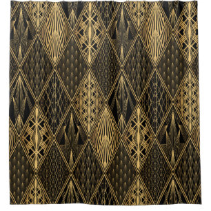 Art Deco Pattern. Seamless black and gold backgrou Shower Curtain