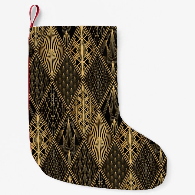 Art Deco Pattern. Seamless black and gold backgrou Small Christmas Stocking (Front)