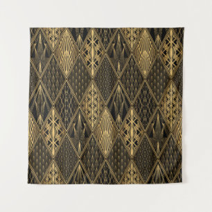 Art Deco Pattern. Seamless black and gold backgrou Tapestry