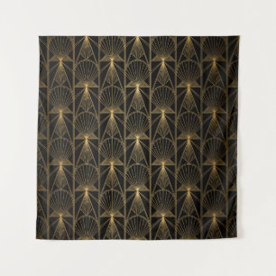 Art Deco Pattern. Seamless black and gold backgrou Tapestry