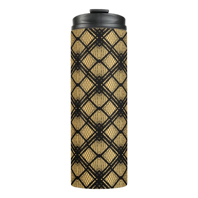 Art Deco Pattern. Seamless black and gold backgrou Thermal Tumbler (Front)
