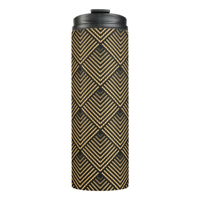 Art Deco Pattern. Seamless black and gold backgrou Thermal Tumbler (Front)