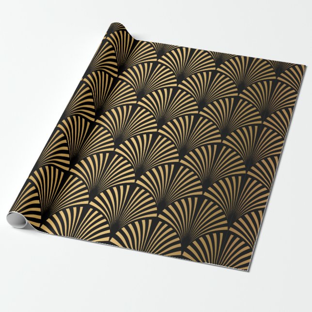 Art Deco Pattern. Seamless black and gold backgrou Wrapping Paper (Unrolled)