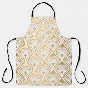 Art Deco Pattern. Seamless white and gold backgrou Apron