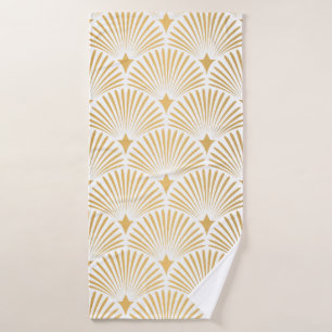 Art Deco Pattern. Seamless white and gold backgrou Bath Towel