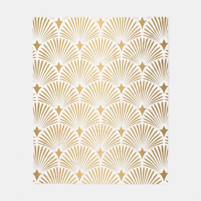 Art Deco Pattern. Seamless white and gold backgrou Fleece Blanket (Front)