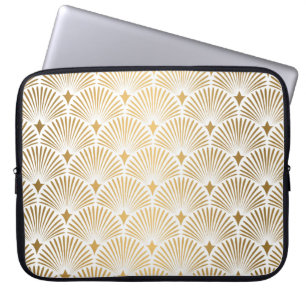 Art Deco Pattern. Seamless white and gold backgrou Laptop Sleeve